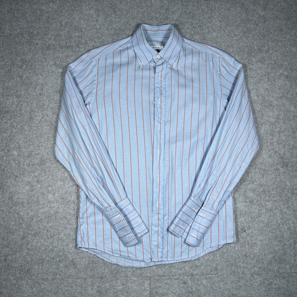 Pal Zileri Button Down Shirt Mens 40 15.75 Large Blue Striped Cotton Italy Made